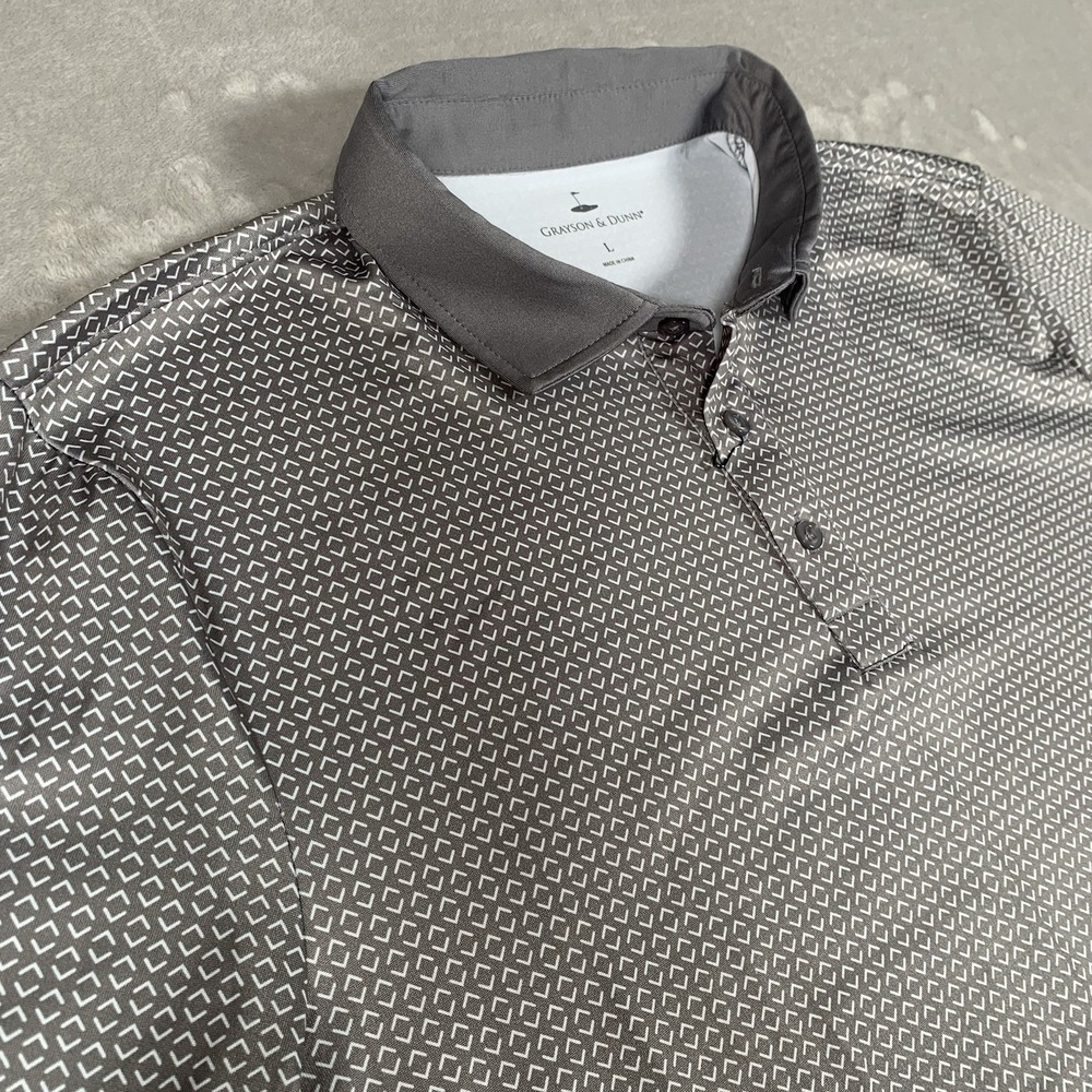 Grayson & Dunn Polo Shirt Men Large Gray Geometric Performance Golf Casual